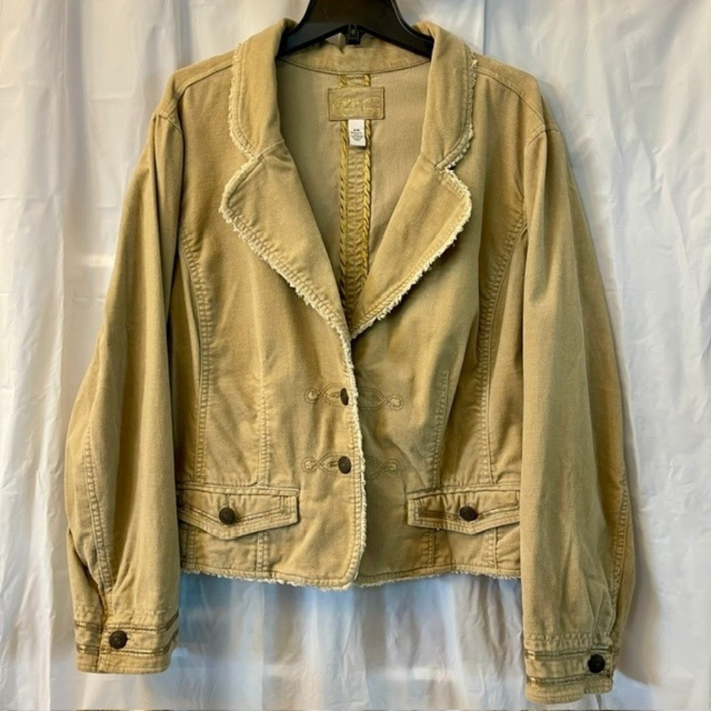 Venezia Supreme Vintage Y2K Tan Corduroy Distressed Boho Blazer Jacket 14/16